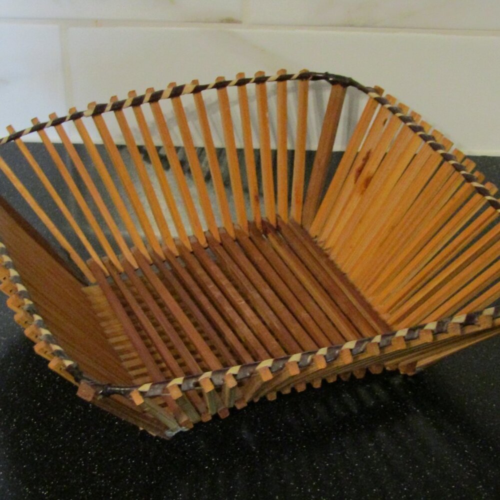 Mid-century Modern Bamboo Basket Made In Japan